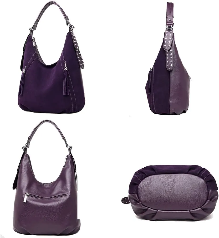 Yohora Women’s Tote Bag Roomy Shoulder Purse Genuine Leather Hobo Handbag Work Travel Top Handle Bag with Tassel