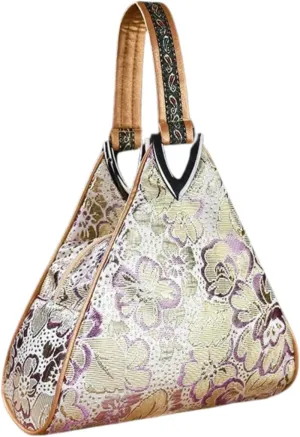 Yunjin Cloud Brocade Silk Pyramid Handbag for Women, Lightweight Handbag, Cute Trendy Zipper Tote Bag for Summer Vacation