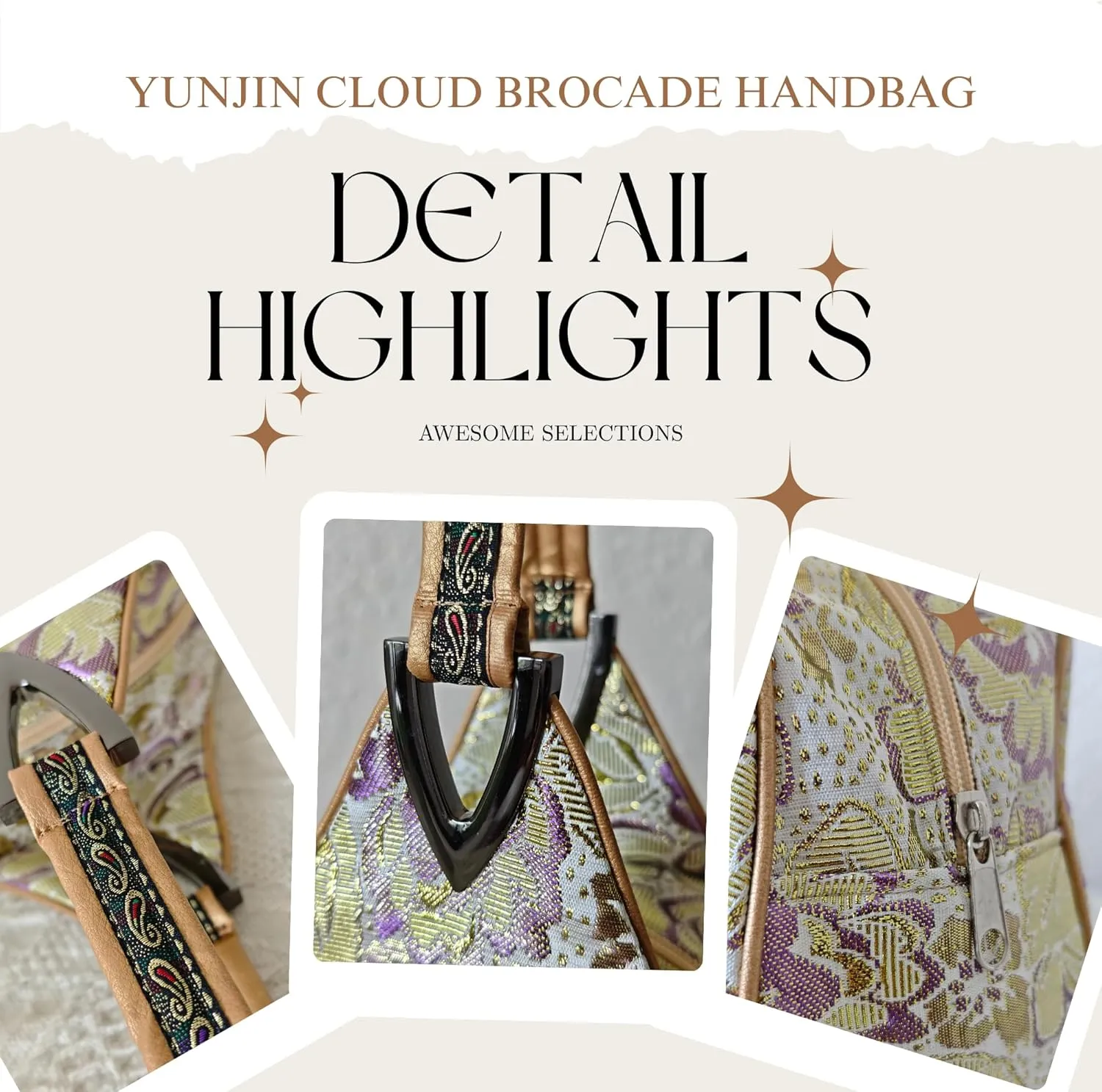 Yunjin Cloud Brocade Silk Pyramid Handbag for Women, Lightweight Handbag, Cute Trendy Zipper Tote Bag for Summer Vacation