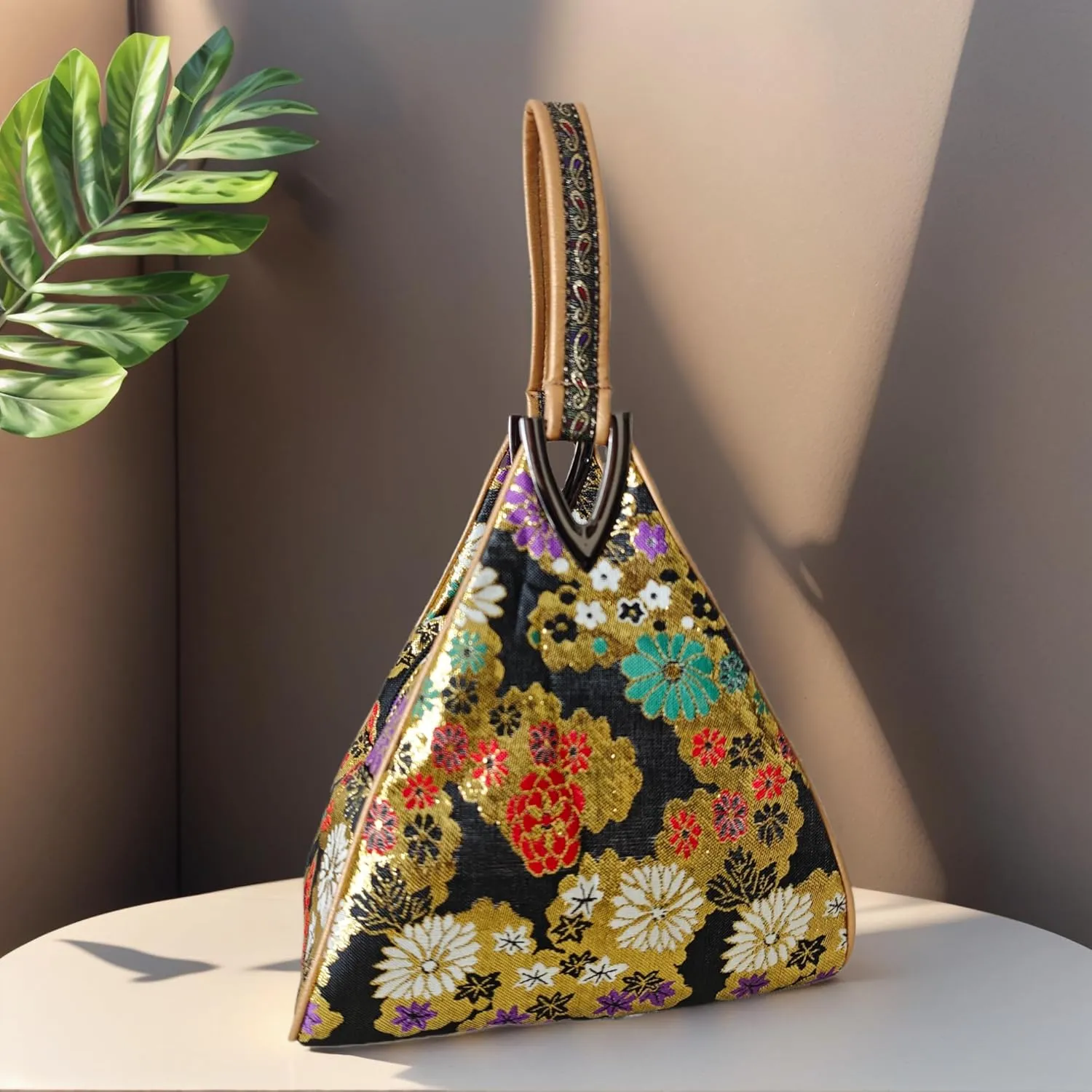 Yunjin Cloud Brocade Silk Pyramid Handbag for Women, Lightweight Handbag, Cute Trendy Zipper Tote Bag for Summer Vacation