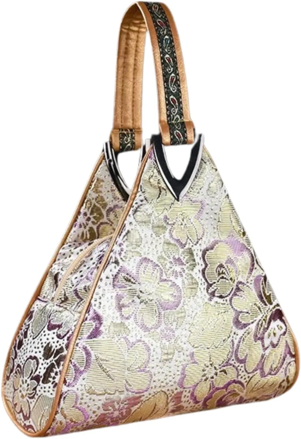 Yunjin Cloud Brocade Silk Pyramid Handbag for Women, Lightweight Handbag, Cute Trendy Zipper Tote Bag for Summer Vacation
