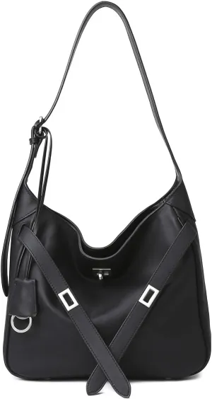 YXBQueen Slouchy Hobo Tote Bags Black for Women Retro Vegan Leather Shoulder Handbags Crossbody Purse