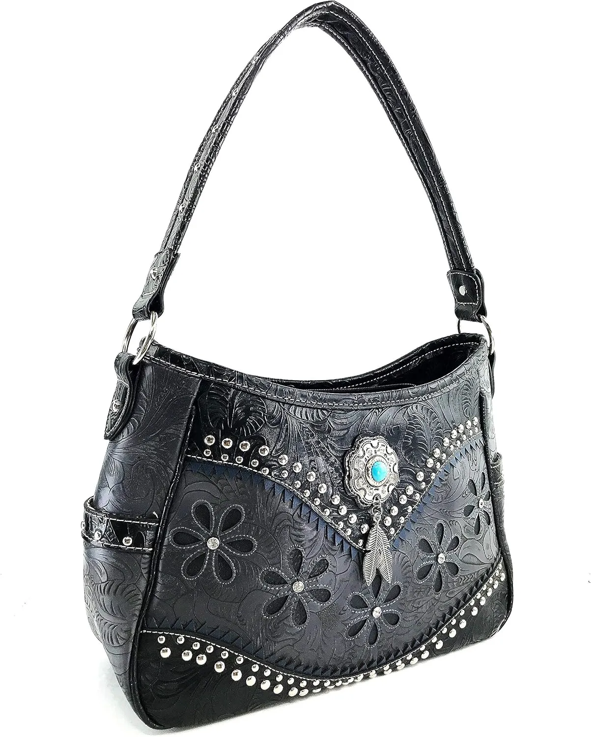 Zelris Floral Western Concho Feathers Conceal Carry Women Hobo Purse Wallet Set