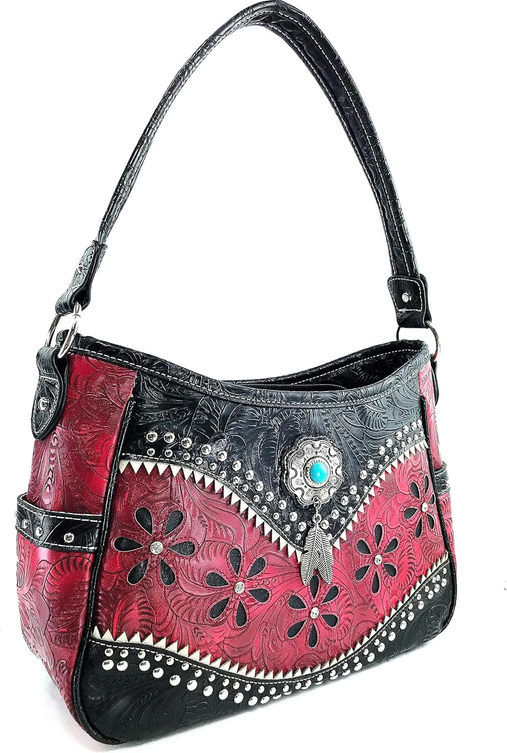 Zelris Floral Western Concho Feathers Conceal Carry Women Hobo Purse Wallet Set