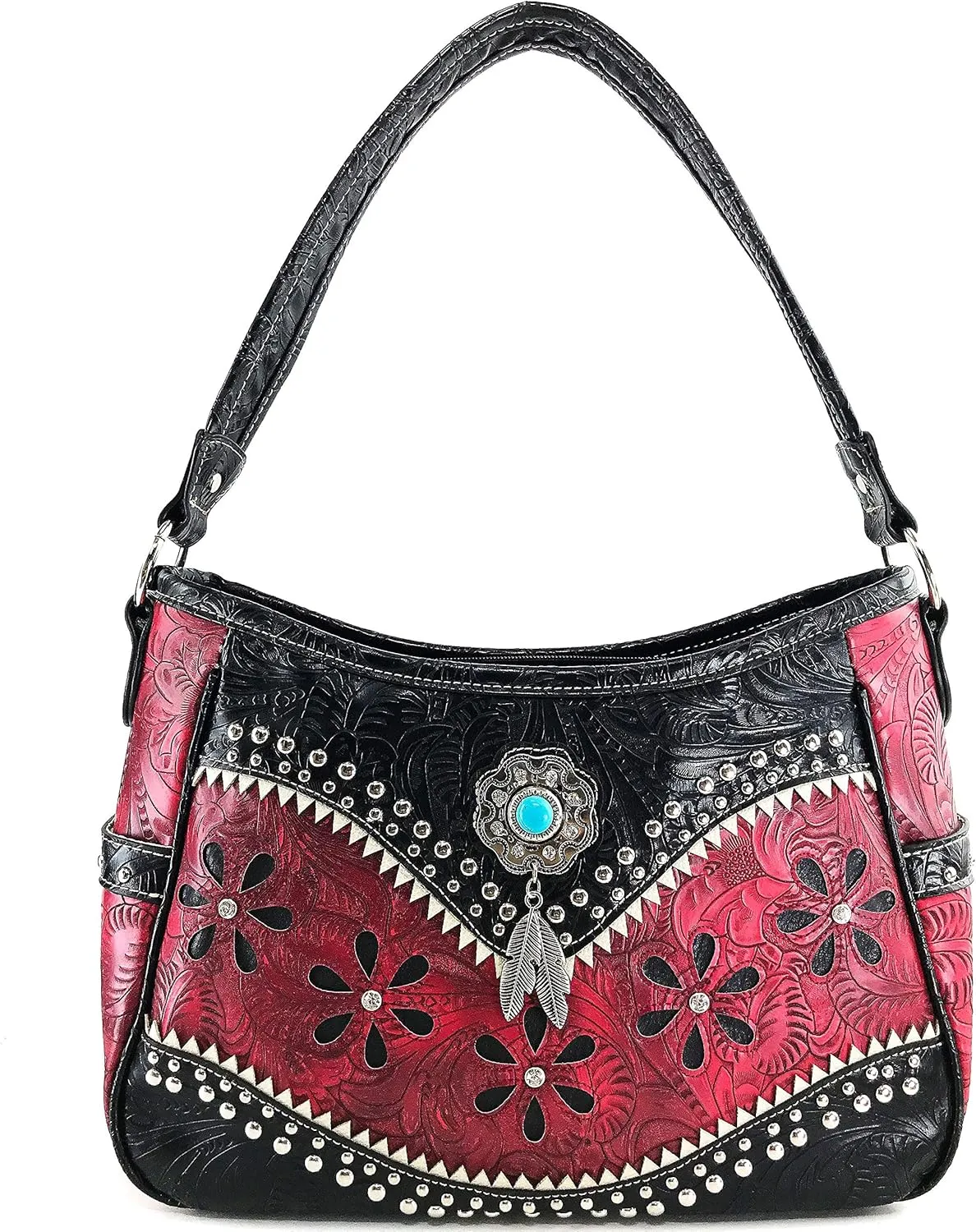 Zelris Floral Western Concho Feathers Conceal Carry Women Hobo Purse Wallet Set