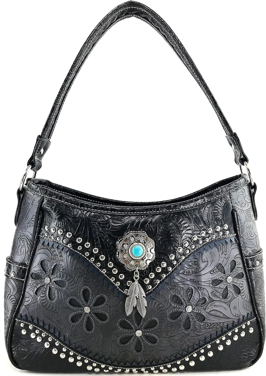Zelris Floral Western Concho Feathers Conceal Carry Women Hobo Purse Wallet Set