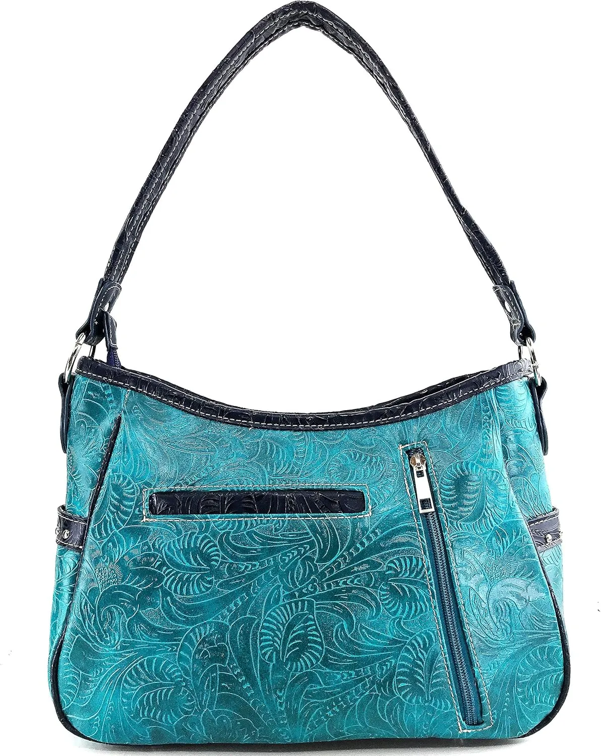 Zelris Floral Western Pu Tooled Leather Turquoise Concho Feathers Conceal Carry Women Hobo Purse Handbag