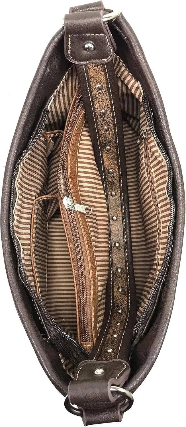 Zelris Floral Western Pu Tooled Leather Turquoise Concho Feathers Conceal Carry Women Hobo Purse Handbag