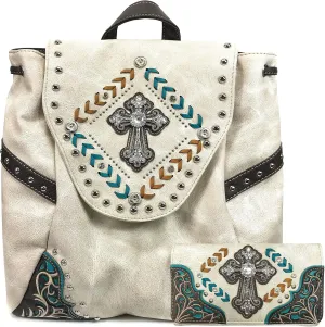 Zelris Western Country Cross Chevron Design Square Conceal Carry Rucksack Backpack with Matching Wallet Set