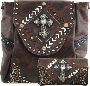 Zelris Western Country Cross Chevron Design Square Conceal Carry Rucksack Backpack with Matching Wallet Set