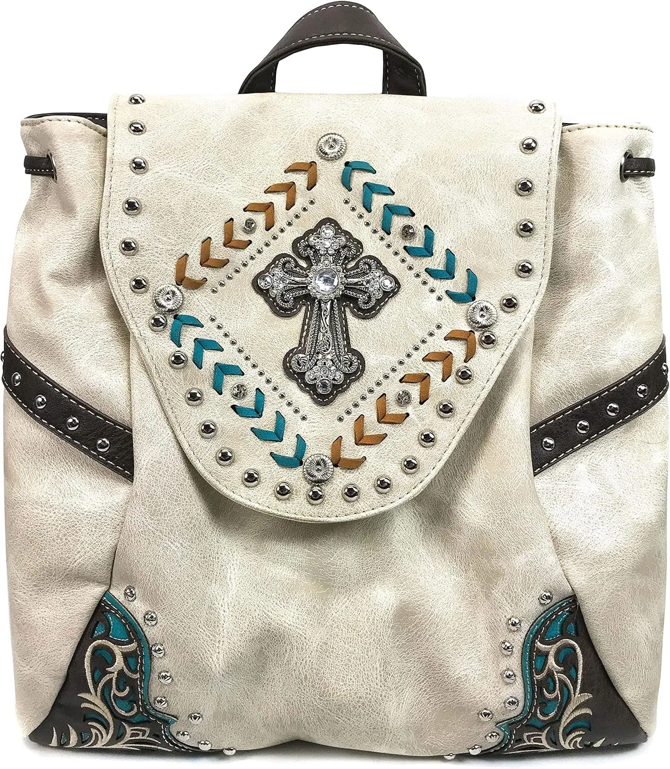 Zelris Western Country Cross Chevron Design Square Conceal Carry Rucksack Backpack with Matching Wallet Set
