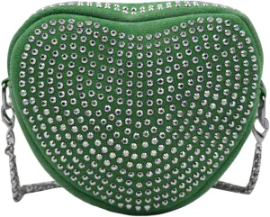 ZGMYC Bling Rhinestone Crossbody Purse for Women Girls Cute Heart Shaped Wallet Shoulder Bag with Chain Strap