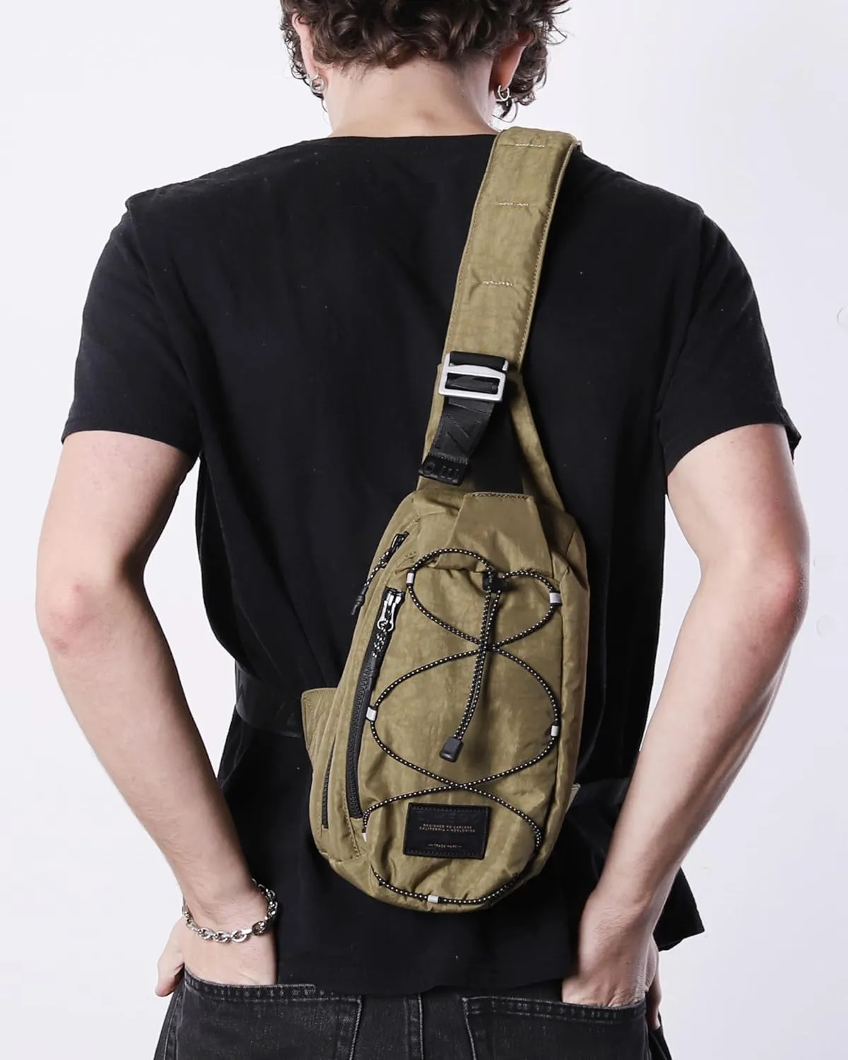ZIMEGO Tactical Fanny Pack and Crossbody Bag - Utility Sling Bag for Travel and Outdoor, Olive Green