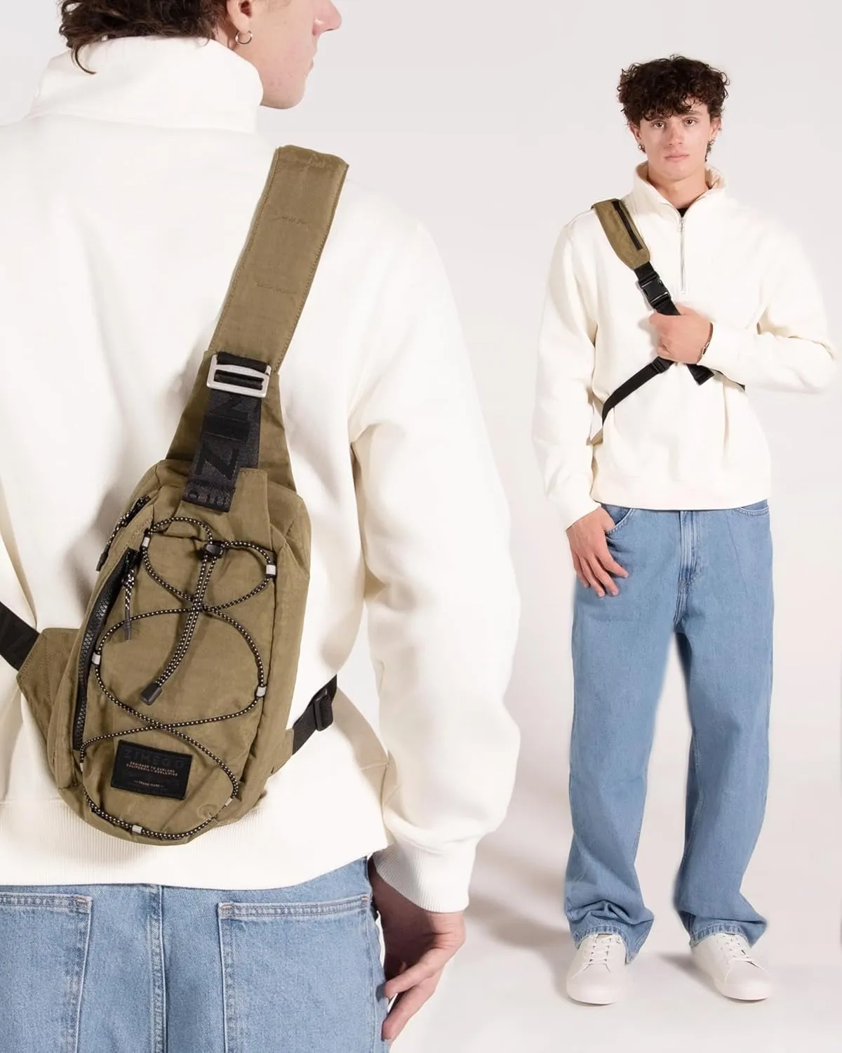 ZIMEGO Tactical Fanny Pack and Crossbody Bag - Utility Sling Bag for Travel and Outdoor, Olive Green