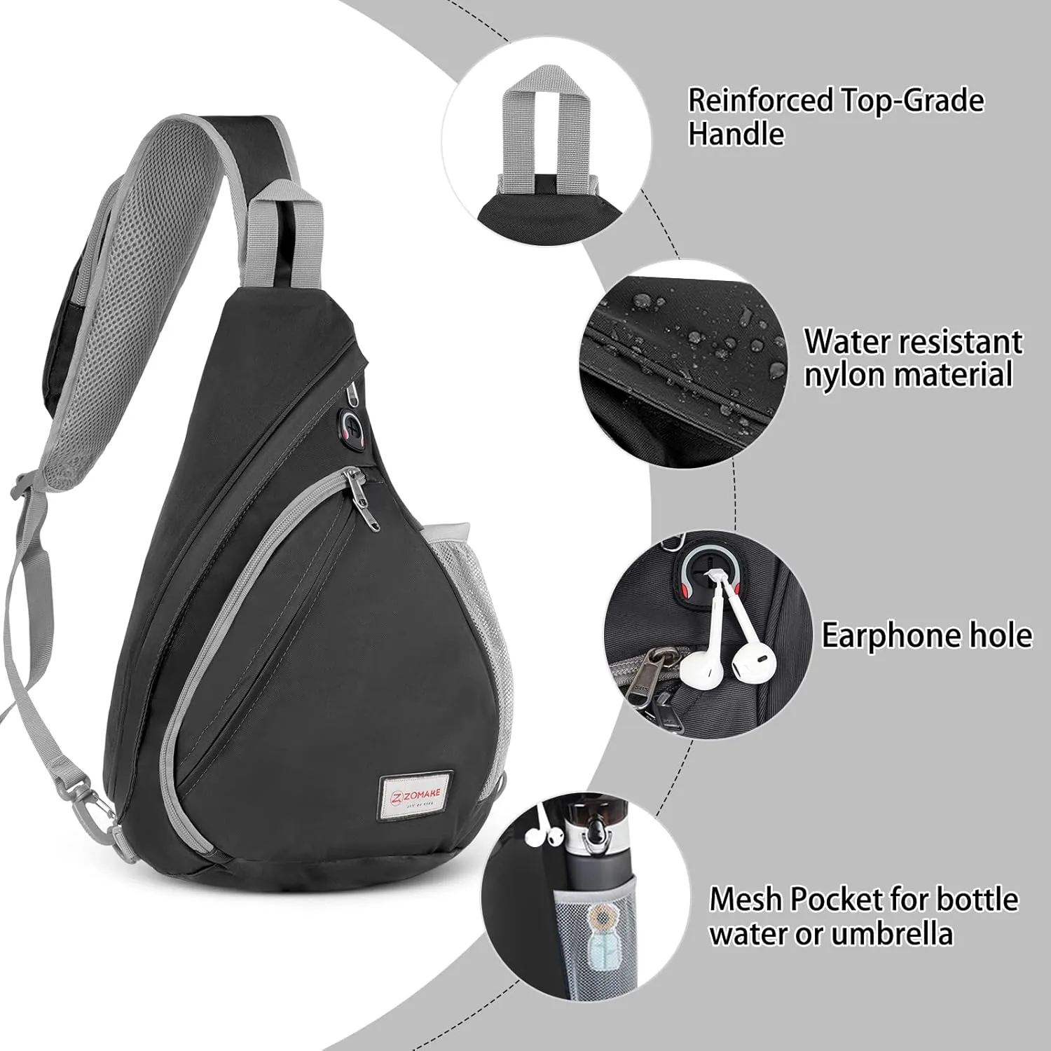 ZOMAKE Sling Bag for Women Men, Small Crossbody Sling Backpack, Mini Water Resistant Shoulder Bag