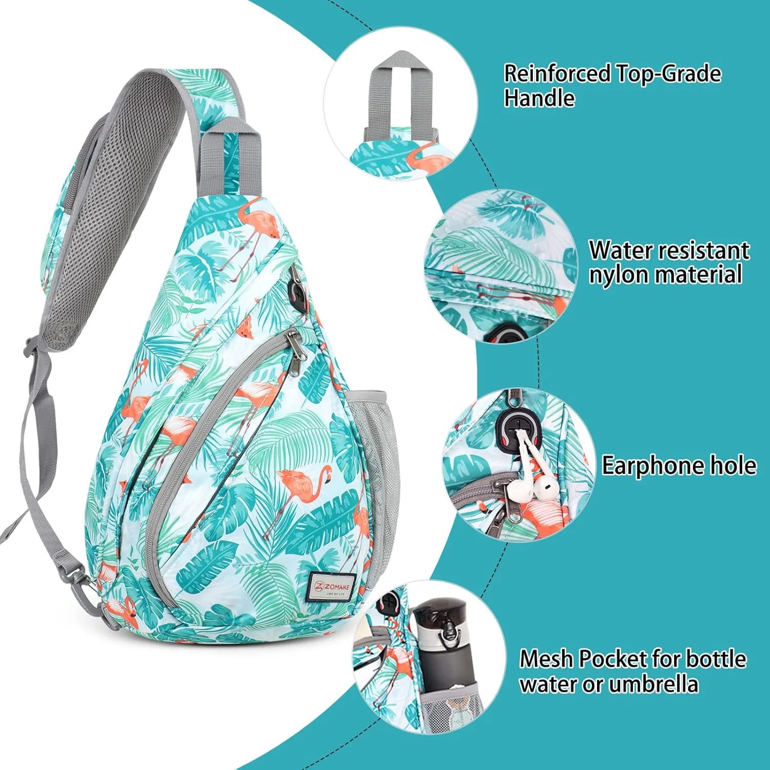 ZOMAKE Sling Bag for Women Men, Small Crossbody Sling Backpack, Mini Water Resistant Shoulder Bag