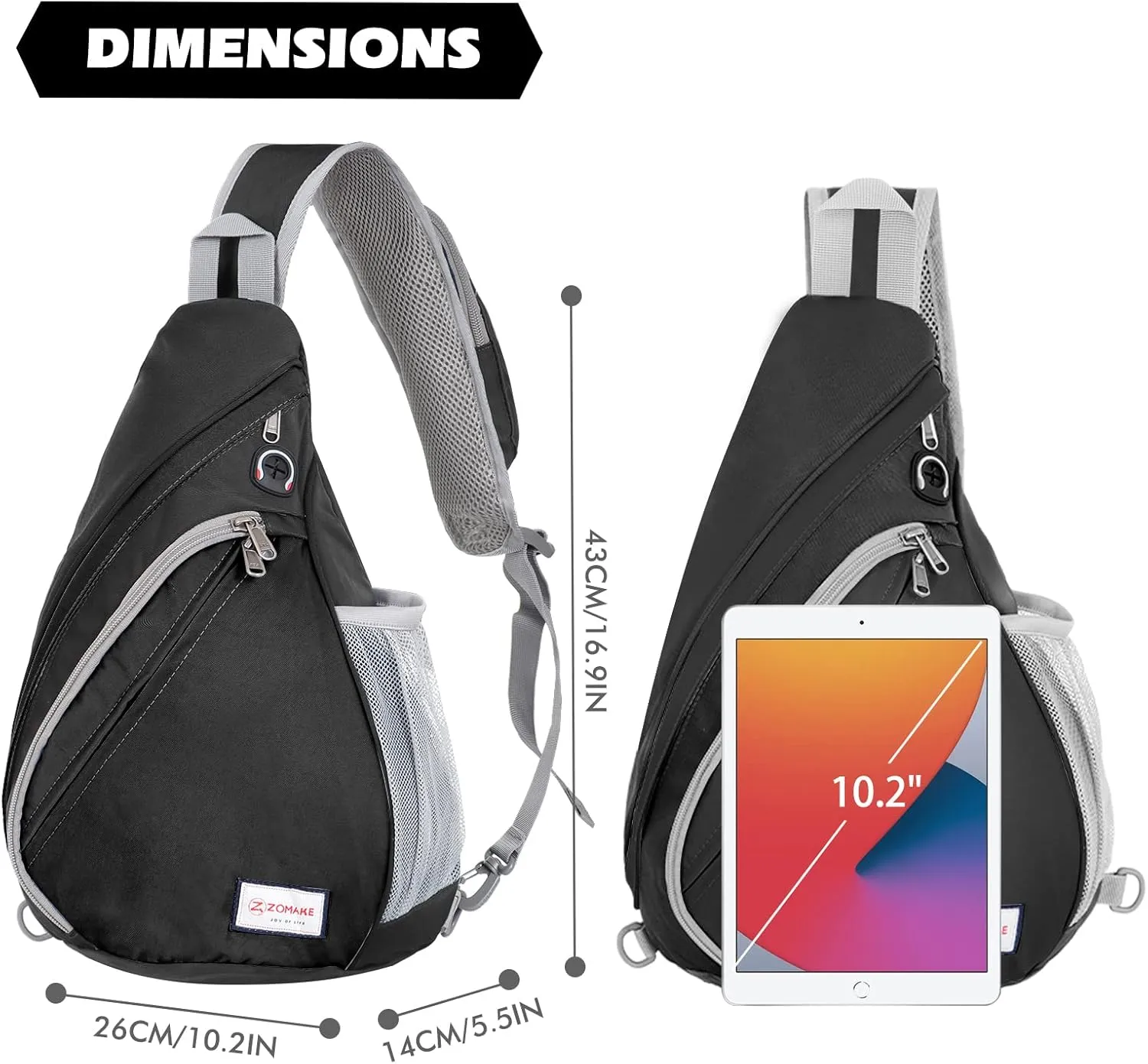 ZOMAKE Sling Bag for Women Men, Small Crossbody Sling Backpack, Mini Water Resistant Shoulder Bag