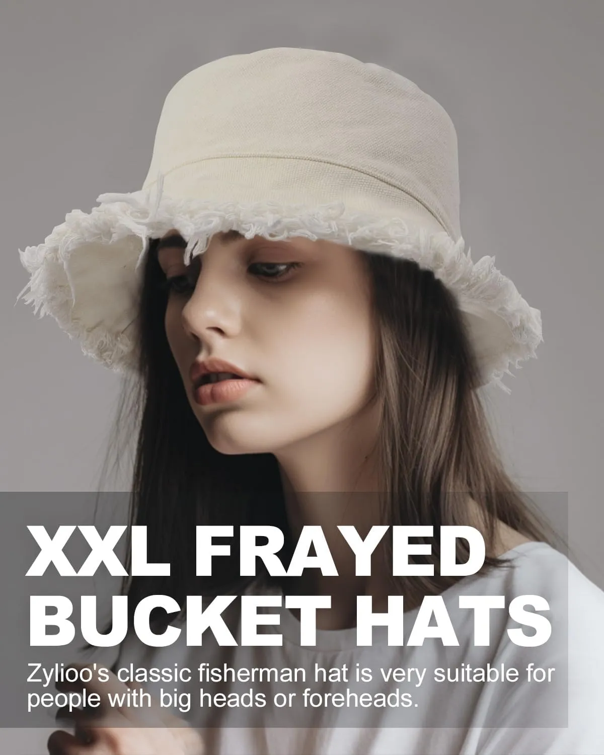 Zylioo 2XL/XL/L Frayed Bucket Hats, M/S/XS Tassel Floppy Travel Hats,2 in 1 Cute Fringe Fishing Sun Hat Small Heads