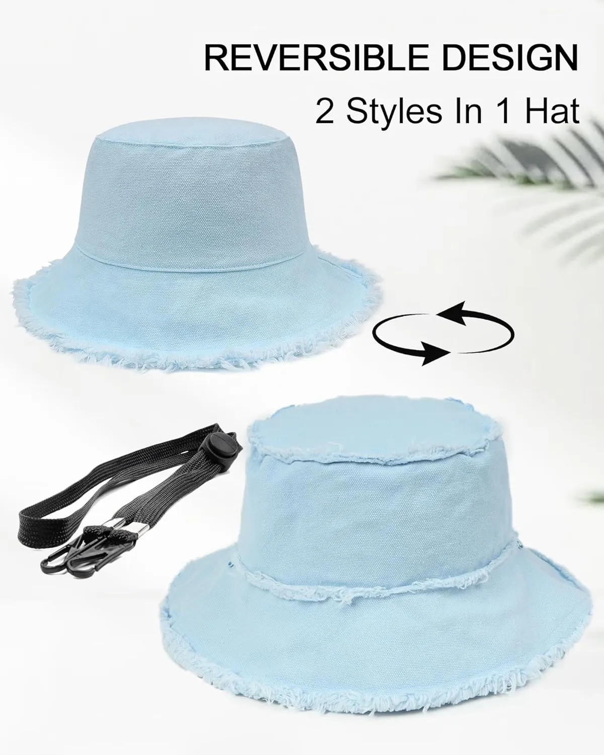 Zylioo 2XL/XL/L Frayed Bucket Hats, M/S/XS Tassel Floppy Travel Hats,2 in 1 Cute Fringe Fishing Sun Hat Small Heads
