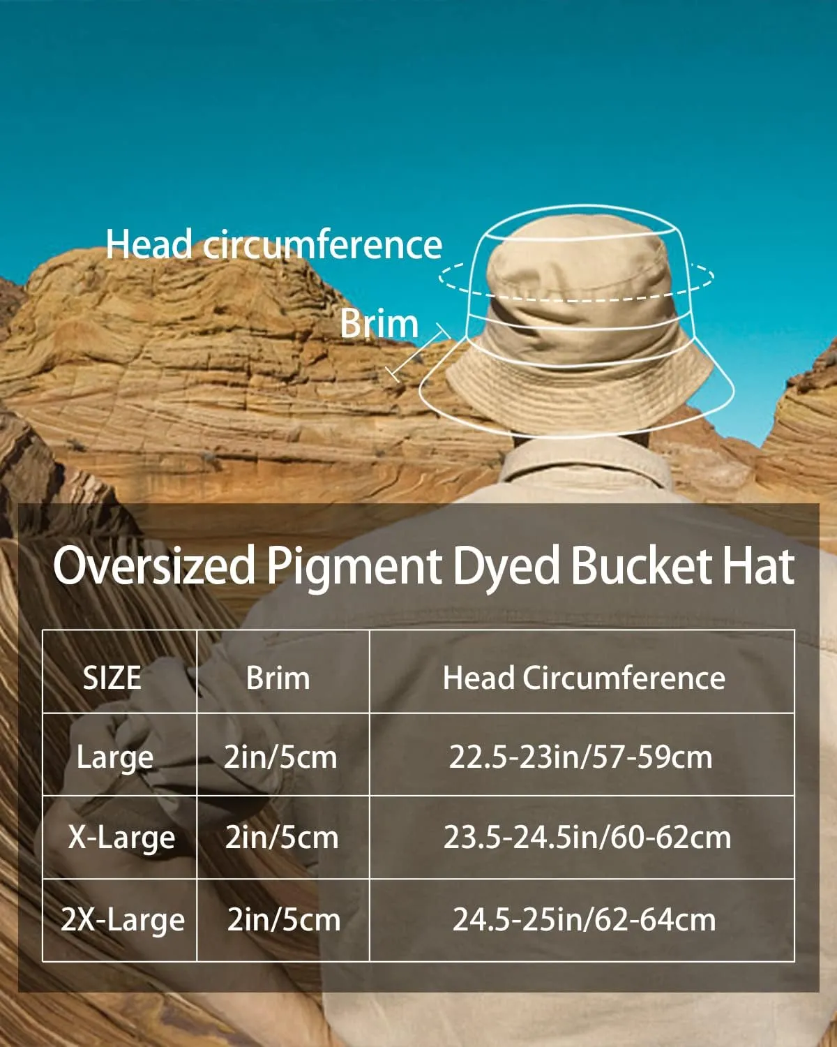 Zylioo Oversize XXL Washed Bucket Hat for Men Women,Large Faded Denim Sun Hat,Packable Travel Beach Hats for Big Heads