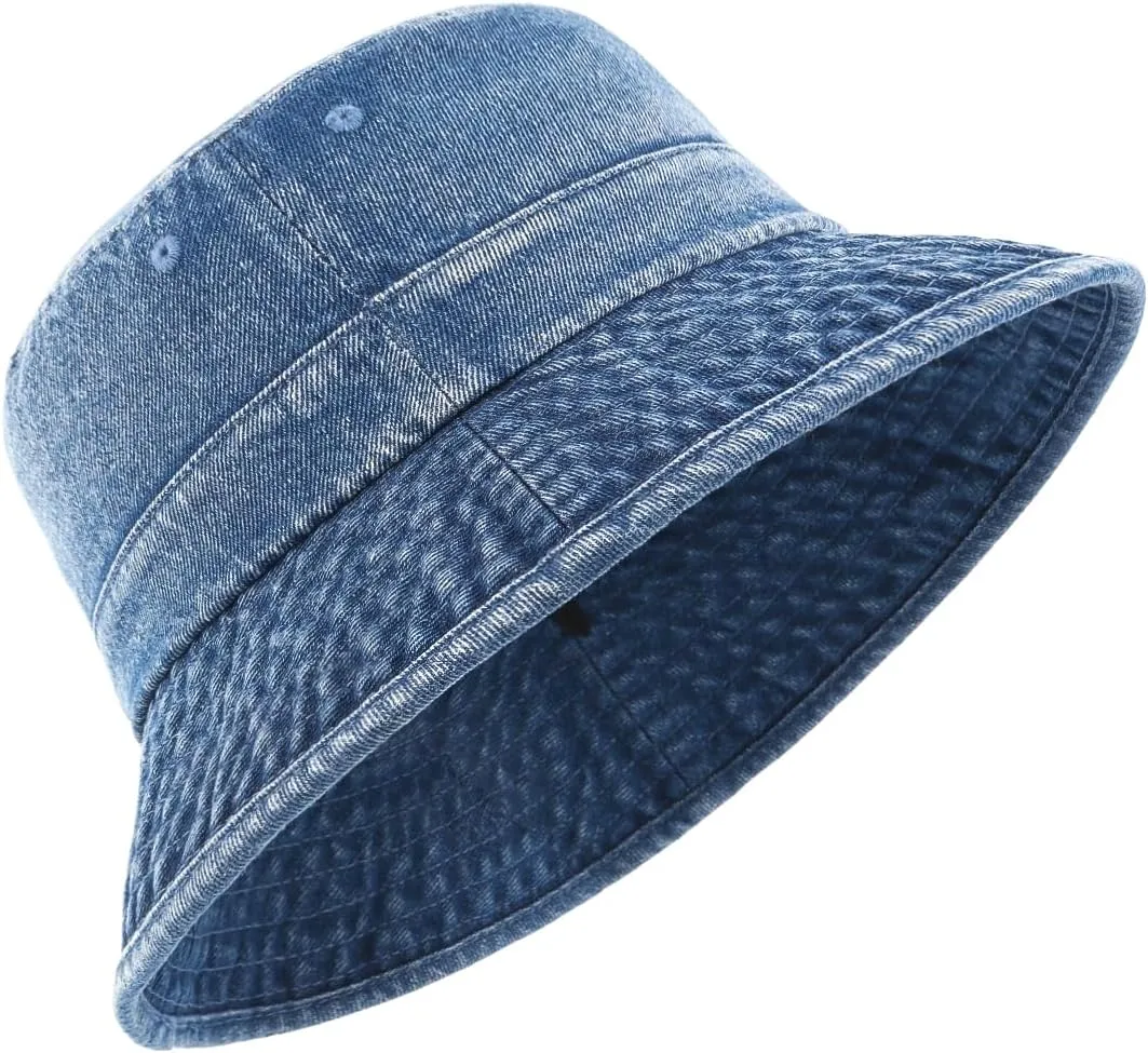 Zylioo XX-Large Denim Bucket Sun Hat,Oversized Jean Fisherman Hats,Adjustable Packable Summer Travel Hats