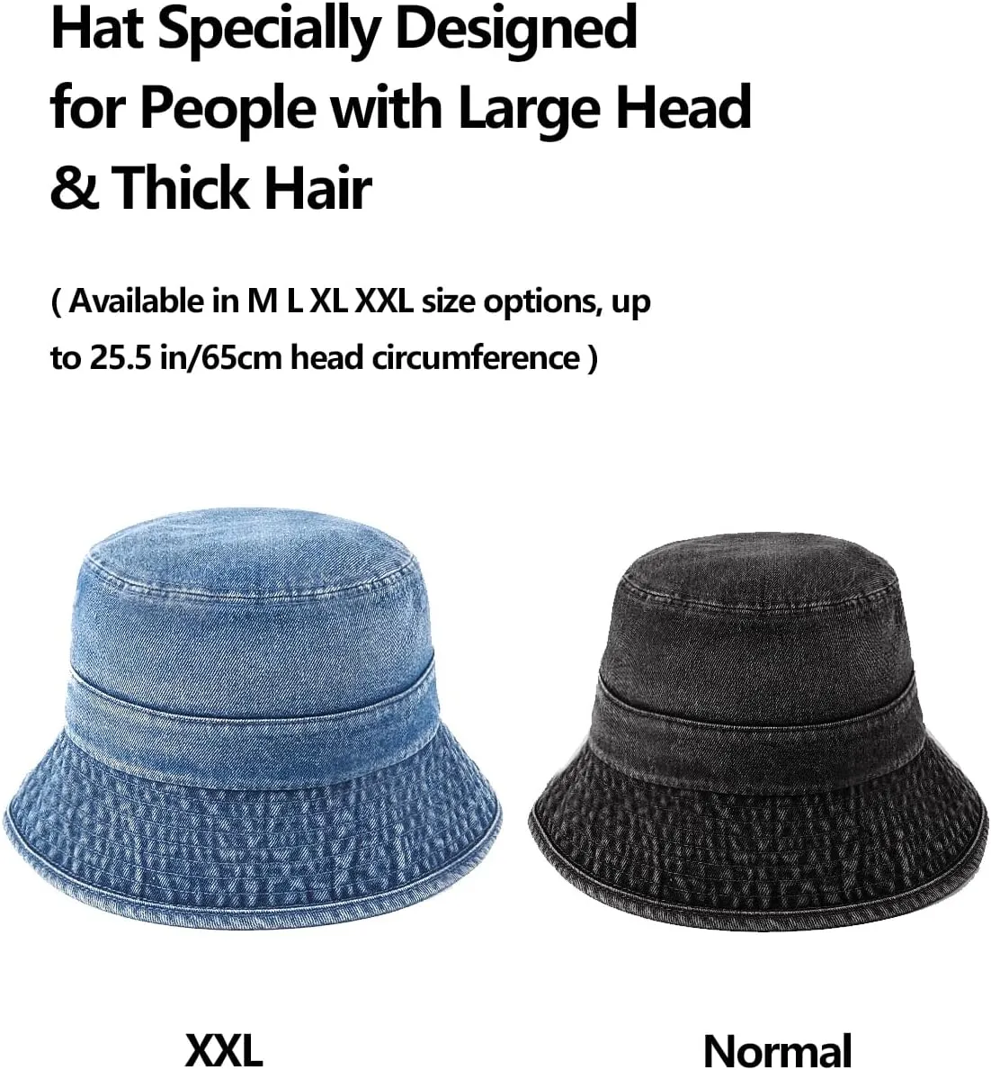 Zylioo XX-Large Denim Bucket Sun Hat,Oversized Jean Fisherman Hats,Adjustable Packable Summer Travel Hats